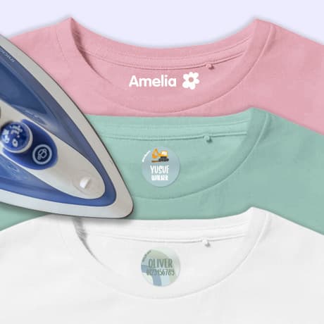 Range of iron-on name labels for clothing