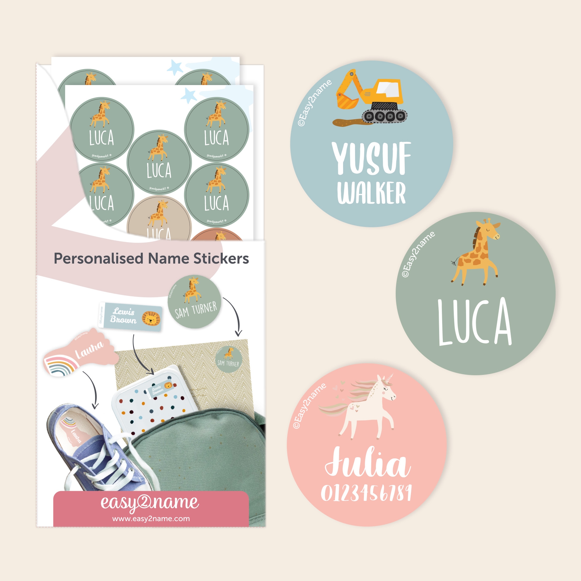 Round Name Stickers - Theme