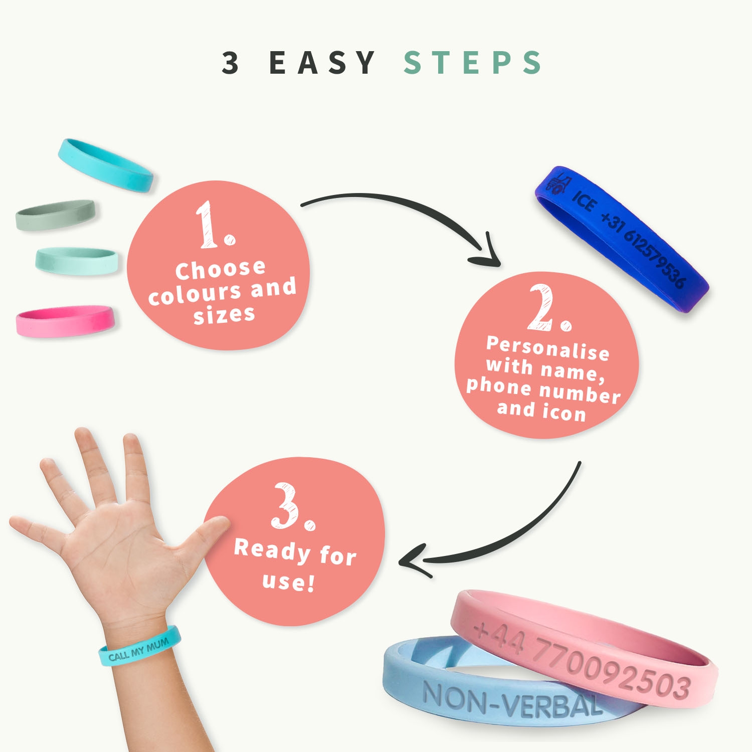 Duo Pack SOS Personalised Wristbands