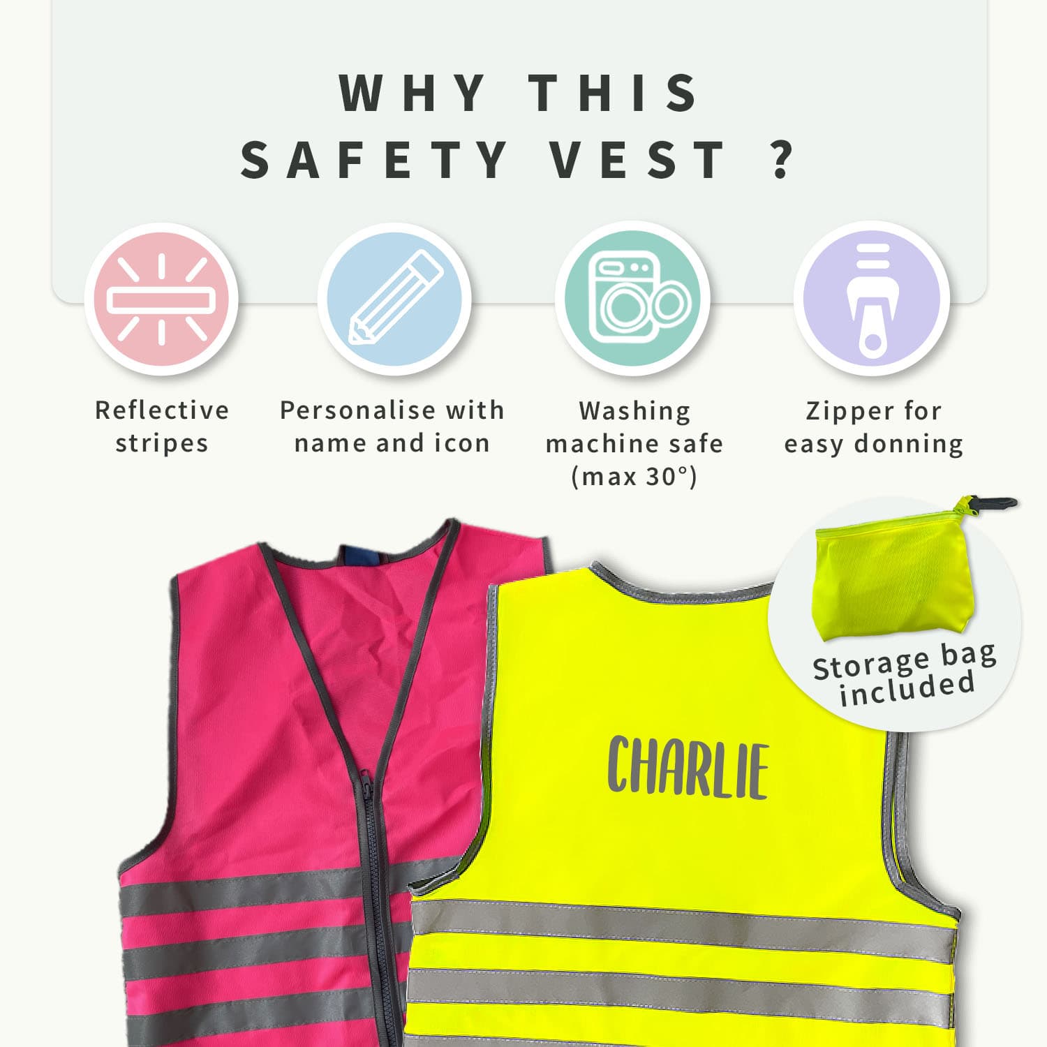 Fluorescent Safety Vest Child With Name - Basic