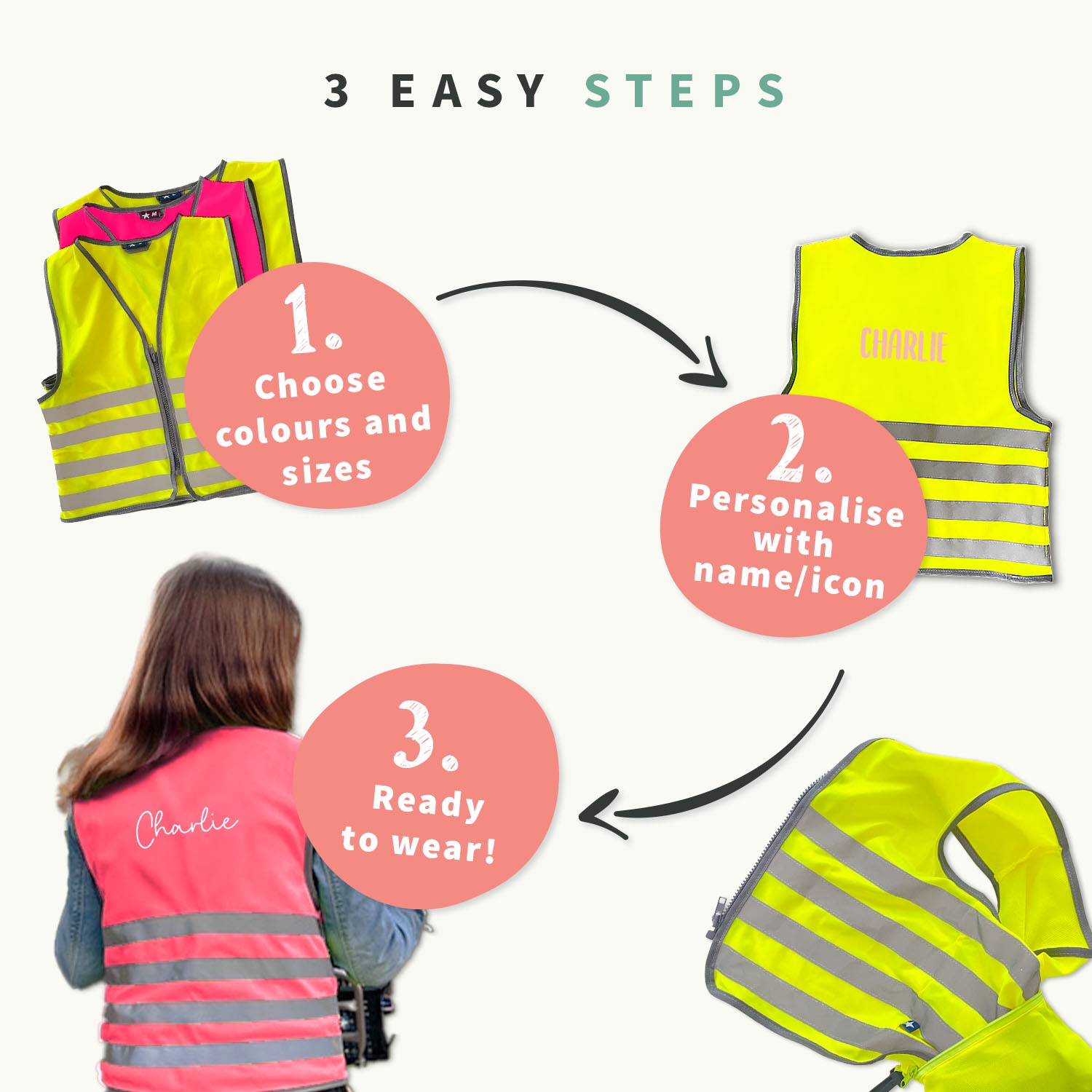 Fluorescent Safety Vest Child With Name - Basic